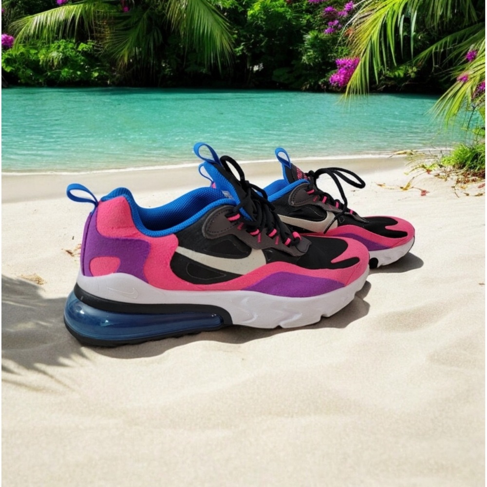 NIKE Air Max 270 GS React Woman's size 7Y in hyper pink, purple, black and blue
